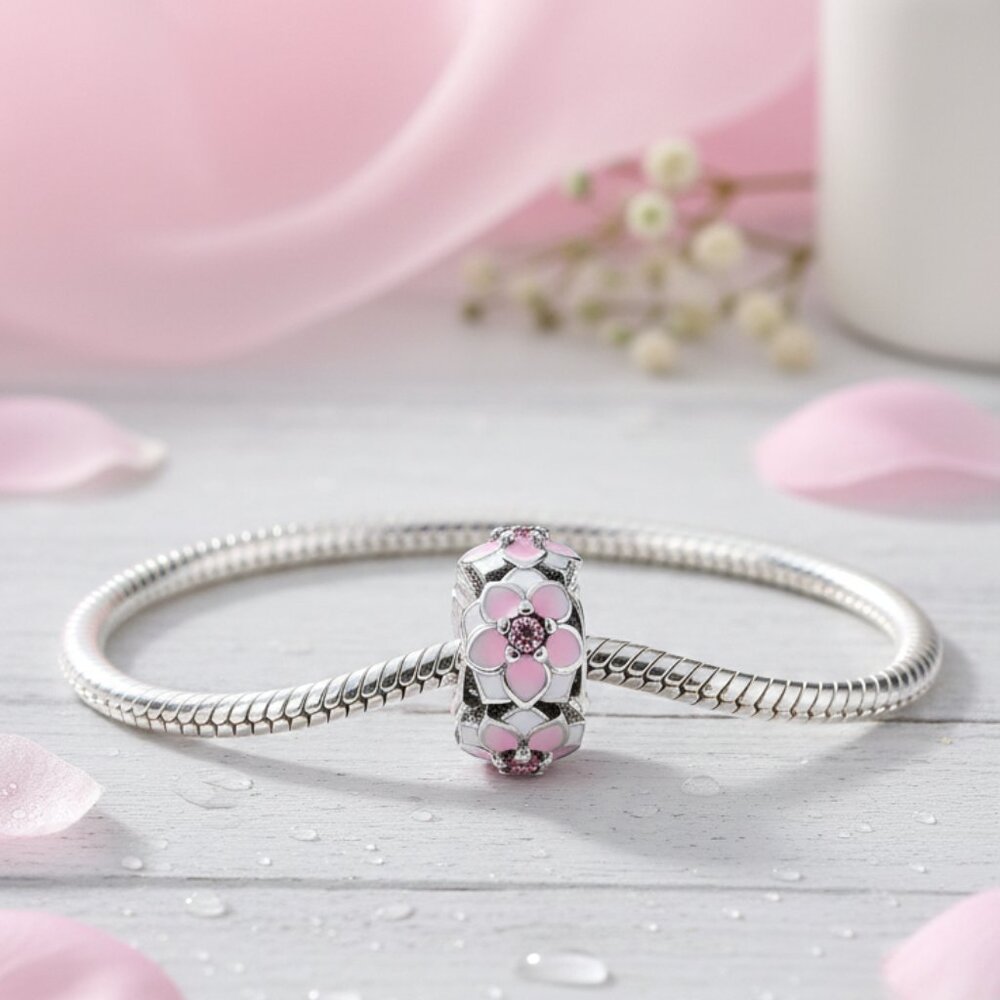 Charm For Bracelet Sterling Silver 925 Flowers